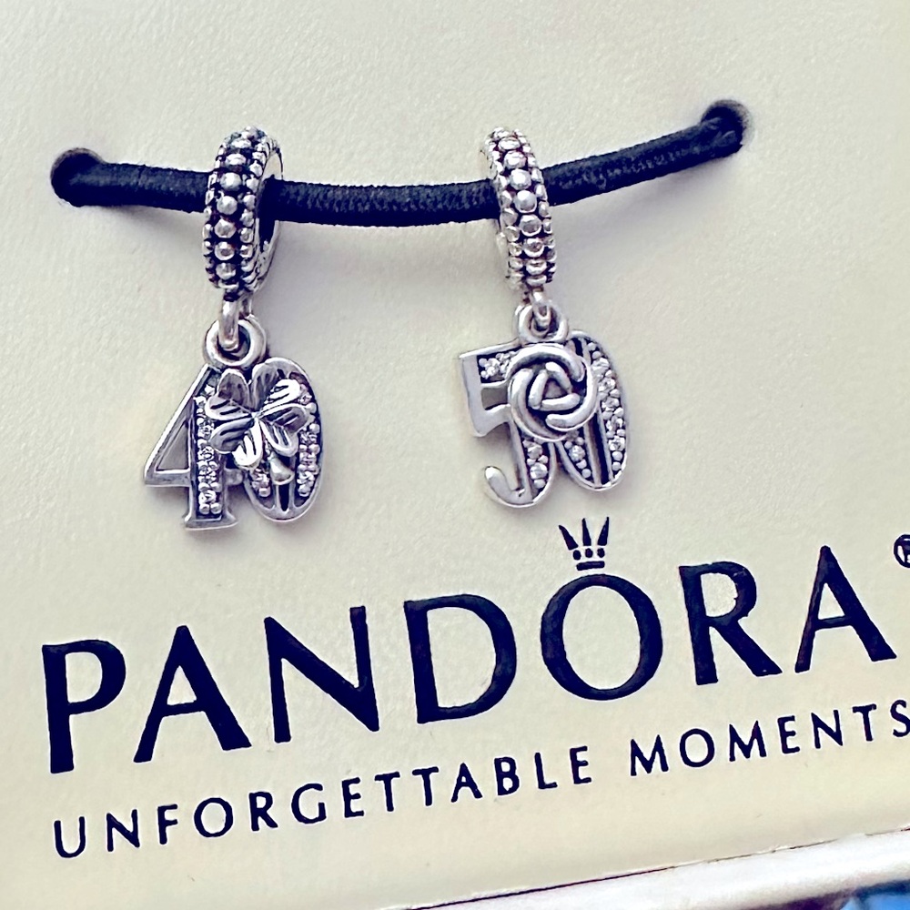 Pandora 40th & 50th Birthday Celebration Sterling CZ Dangle S925 ALE Charm‼️